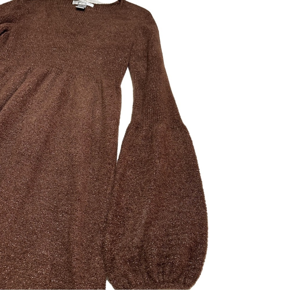 Newport News Brown Metallic Dress Size Small Balloon Sleeves Fit and Flare NWOT - Picture 6 of 13
